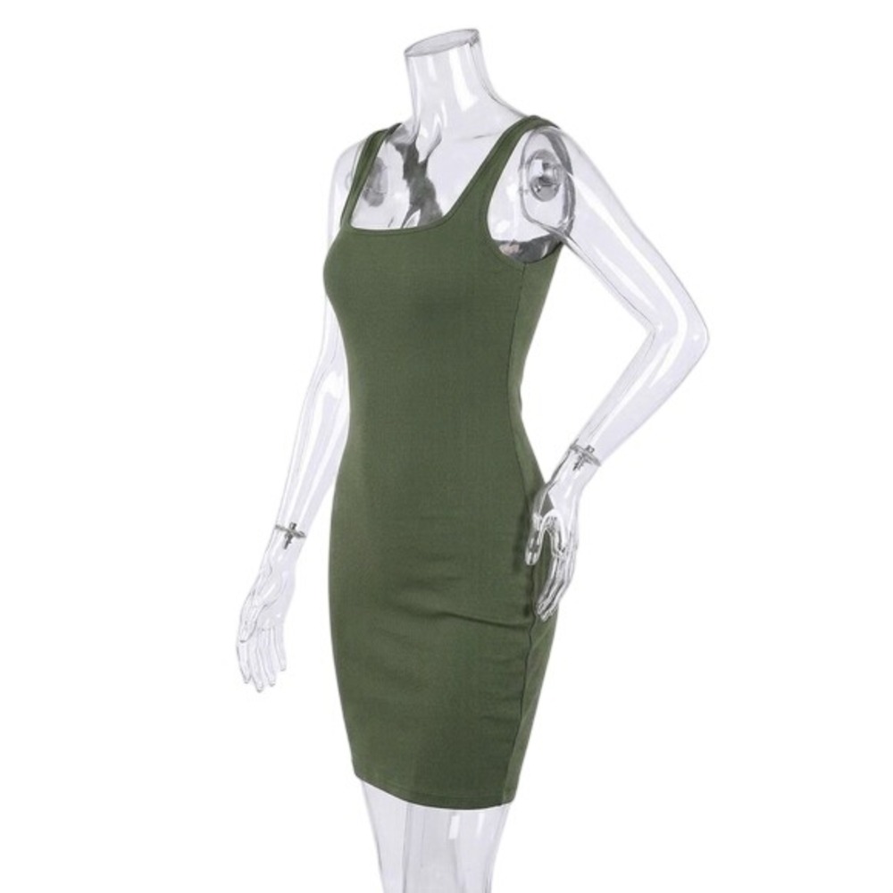 Cotton On Womens Olive Green Ribbed Square Neck Bodycon Mini Dress XS